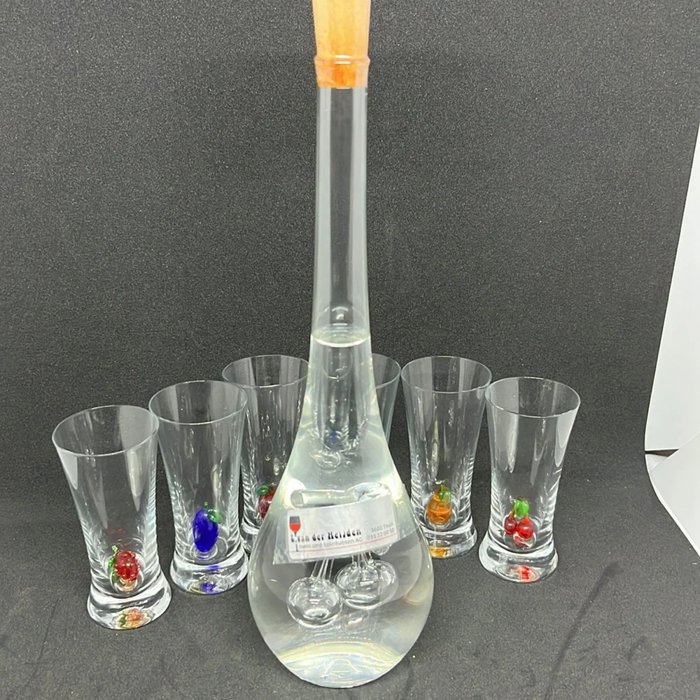 Vintage Rare Decanter and Fruit Detail Shot Glasses Set - Picture 6 of 10